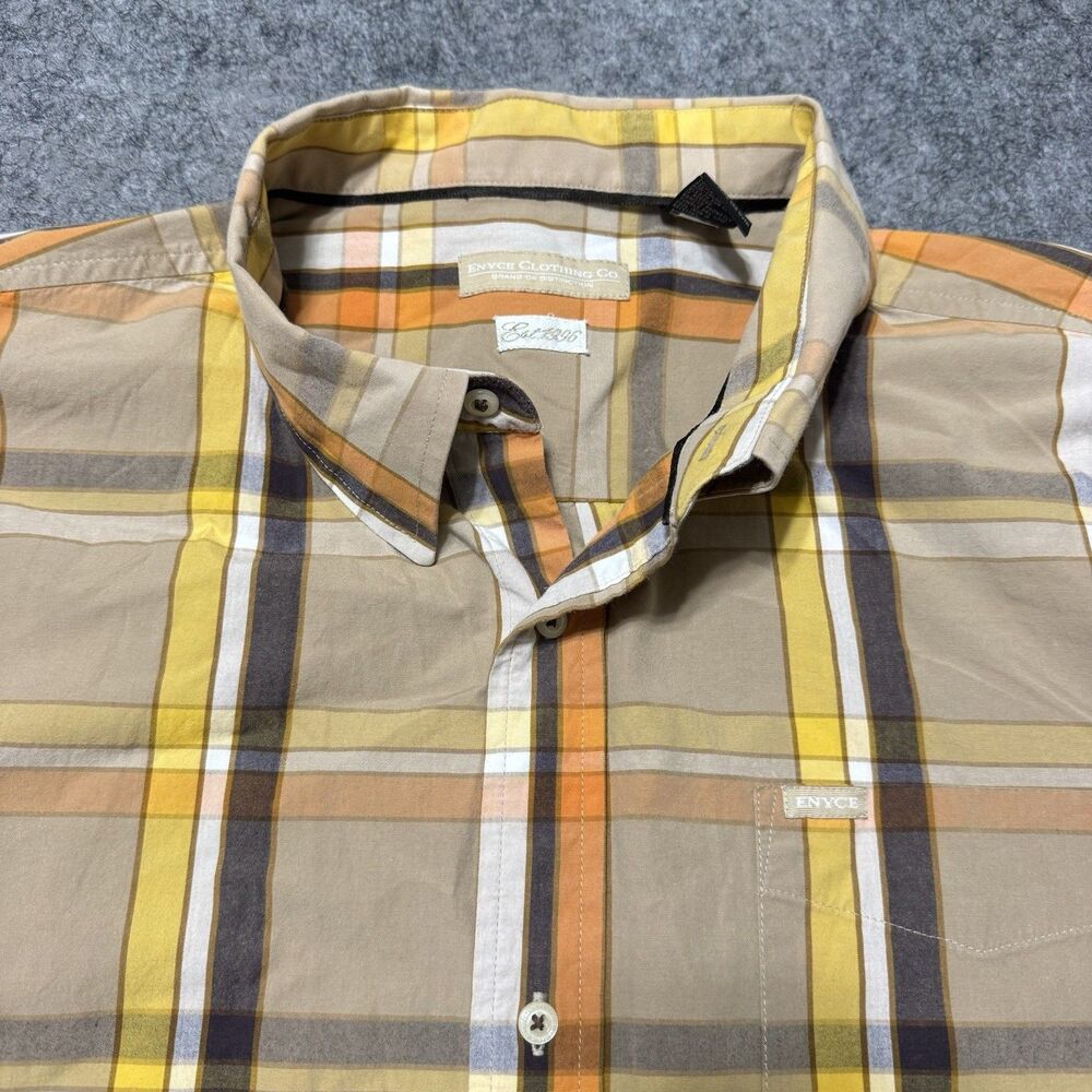 Vtg Enyce Streetwear Shirt Mens 3XL Baggy Plaid Tan Orange Short Sleeve Y2K 90s